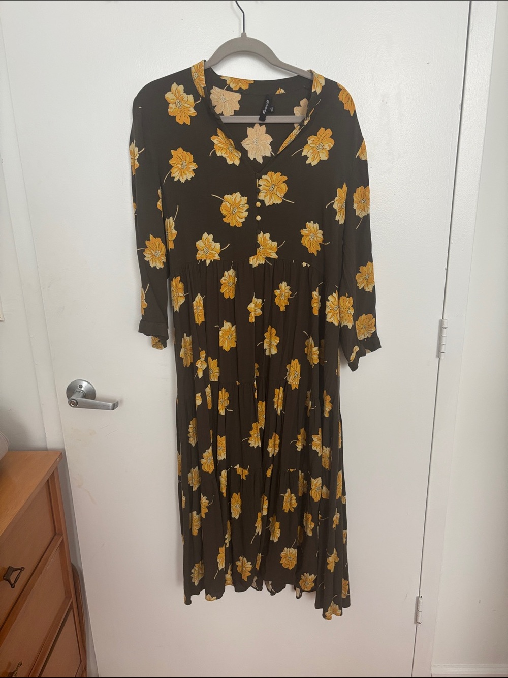 Madewell Black Maxi Dress with Mustard Floral Print